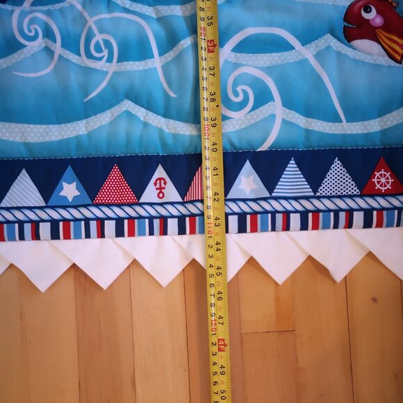 Homemade Kids 37"x 45" Quilt w/ Clouds, Boat & Whale in Blue w/ White Edging - Picture 4 of 4